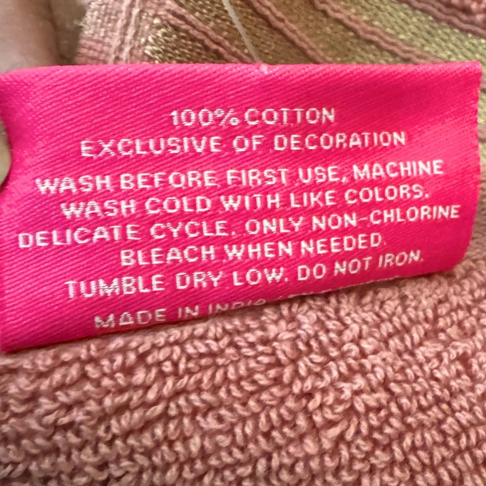Plush Bath Towel Set by Juicy Couture Home - Coral with Gold Striped Border